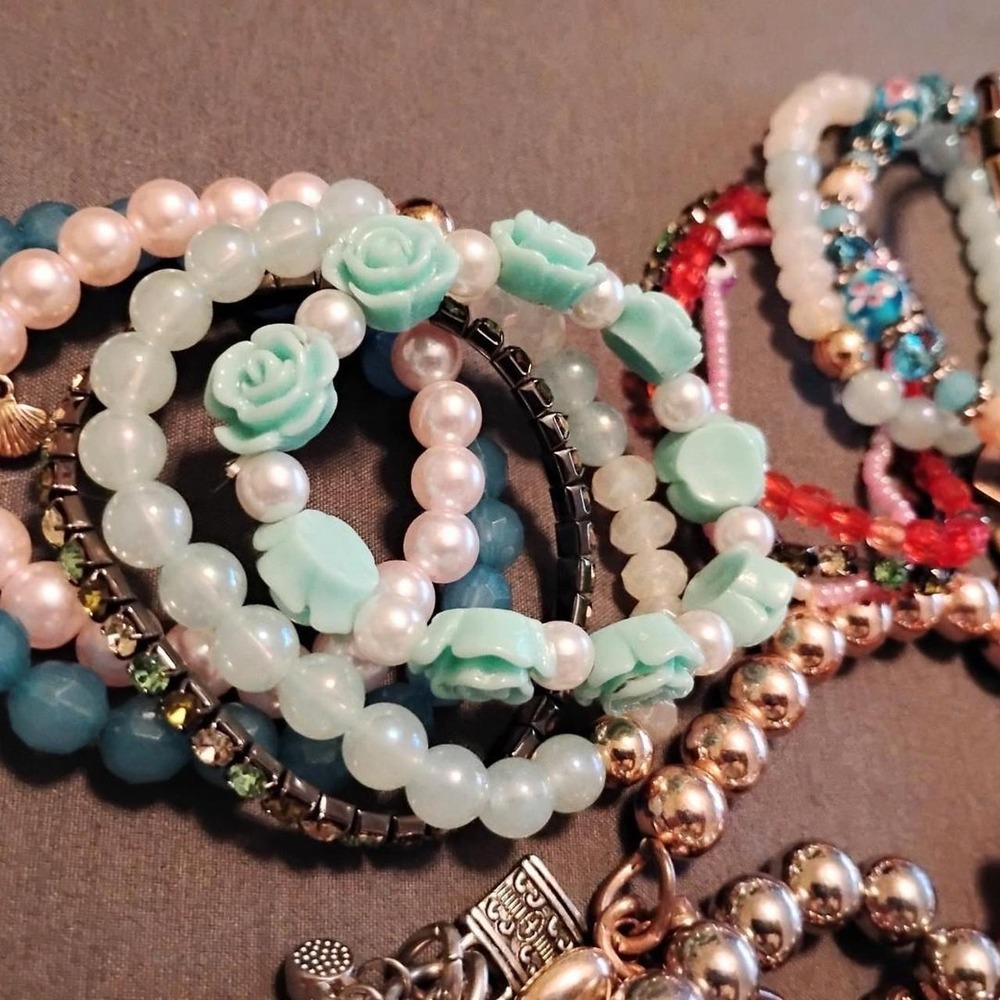 57 Pc Y2K Gorpcore Beaded Bracelet Bundle Lot Assorted boho peasant indie Stack